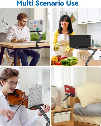 Vista 5 de Soporte con abrazadera para escritorio de acrílico para libros de lectura, diseño ergonómico, altura ajustable hasta 20 pulgadas con bases