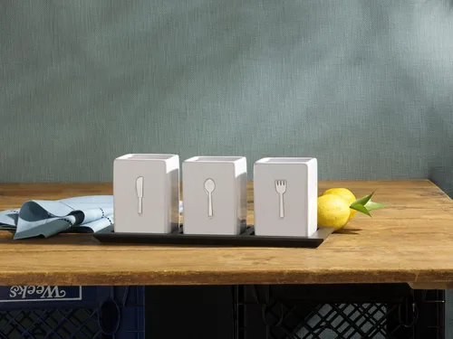 Vista 5 de Towle Living Carrito de cerámica de 3 piezas con bandeja de madera, blanco, negro