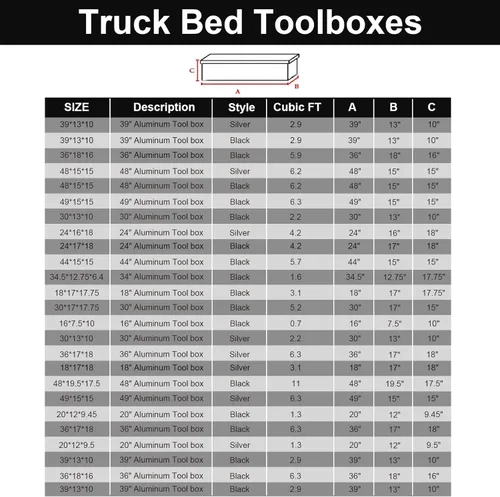 Vista 9 de confote Caja de herramientas chapada en rayas de aluminio resistente de 30 pulgadas, caja de herramientas para camioneta, caravana, remolque, Negro