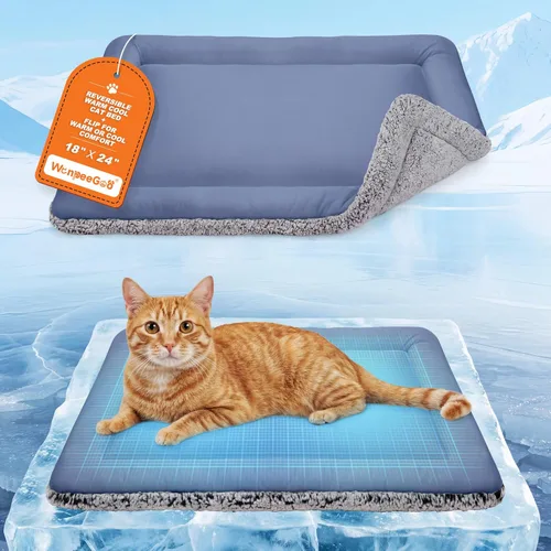 Self Warming Cat Bed, Reversible Warming Cooling Cat Bed, Winter Warm Cats Pad & Summer Cooling Cats Mat, Soft Pet Mat for Kitty & Small Dogs, Dark