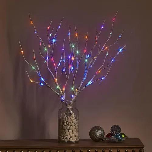 Vista 4 de Hairui Ramas de Abedul Iluminadas a Batería 70L 18 Pulgadas Blanco Cálido y Multicolor Luces de Hadas 8 Funciones para Decoración de Halloween Hogar