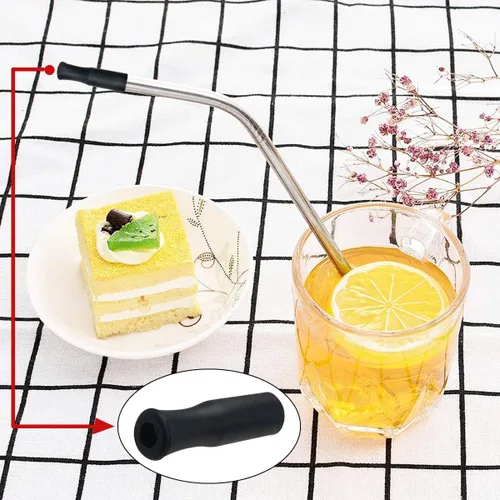 Vista 5 de 21 puntas de popote de silicona reutilizables, puntas de popote de acero inoxidable, puntas negras de grado alimenticio, cubiertas para popotes