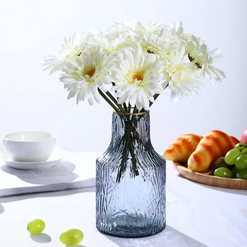 Vista 18 de TOPIA Margaritas africanas artificiales, margaritas africanas, flores de seda, gerberas artificiales, paquete de 10 unidades (negro)