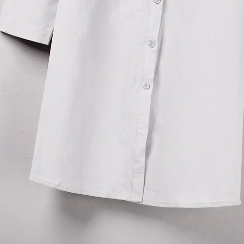 Vista 5 de ZEFOTIM Vestido de lino para mujer 2023 de manga larga, casual, con botones, holgado, con bolsillos