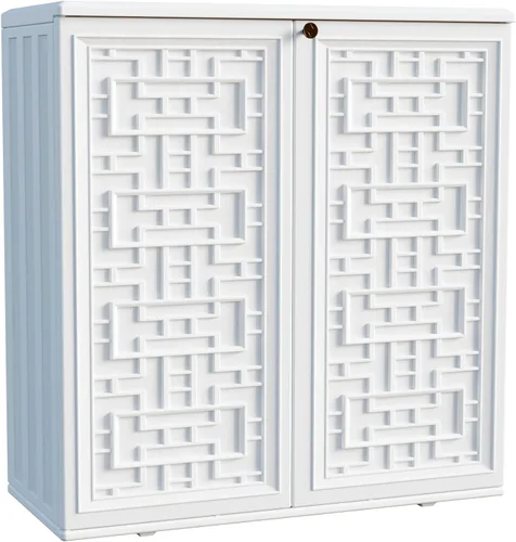 Mrosaa Gabinete de almacenamiento para interiores y exteriores impermeable con estante, gabinetes al aire libre de plástico blanco roto para
