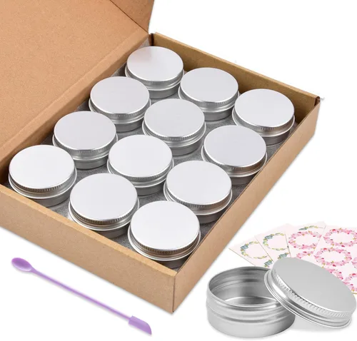 Latas de aluminio, 24 recipientes redondos de metal de 1/2 oz, tapa de rosca, pequeños frascos de viaje para velas, ungüentos, cosméticos, especias