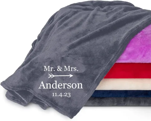 Manta personalizada para pareja con nombre y fecha de aniversario, súper suave y acogedora manta personalizada de Mr. y Mrs. para parejas, regalos
