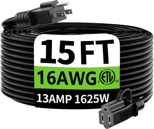 Vista 77 de HUANCHAIN Cable de extensión negro para interiores y exteriores, 3 pies, impermeable, calibre 16/3, flexible, resistente al frío, cable de extensión