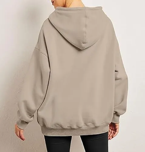 Vista 5 de Sudadera casual con capucha para mujer, de gran tamaño, manga larga, con bolsillos, color liso