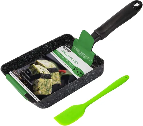 MyLifeUNIT Tamagoyaki - Sartén para tortilla japonesa antiadherente con espátula de silicona, bandeja cuadrada para huevos, 7 x 5 pulgadas, color