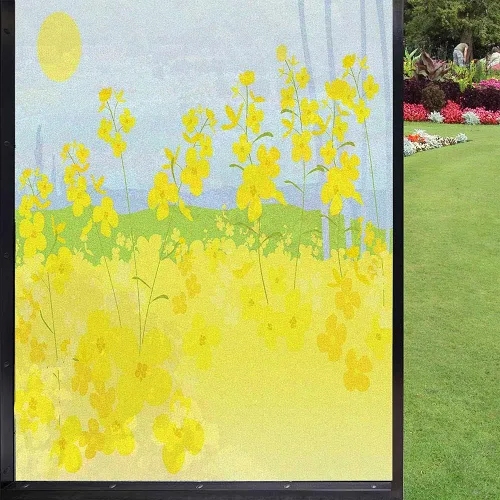 Vista 17 de Película decorativa de privacidad para ventana, control de calor, bloqueo solar, protección UV, diseño abstracto oceánico, adherencia estática