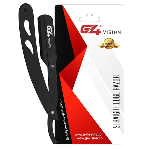 Vista 2 de Cuchilla de afeitar G4 de acero inoxidable con borde recto para afeitar, cuchillas reemplazables (negro)