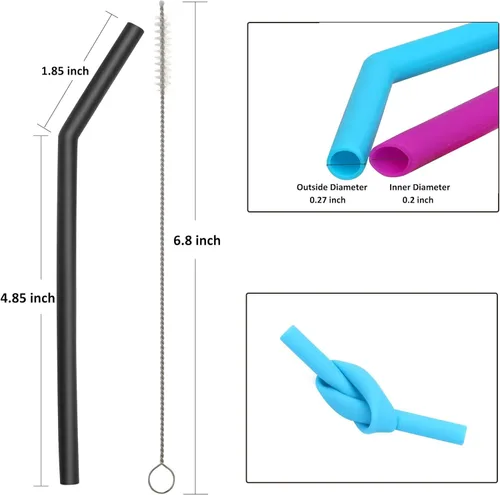 Vista 2 de Pajitas de silicona negras reutilizables para niños pequeños y niños, 12 popotes flexibles de 6.7 pulgadas para vasos Yeti/Rtic/Ozark de 6 a 12