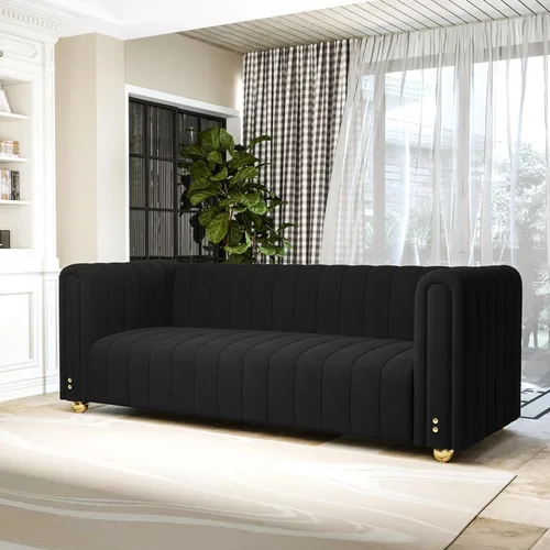 Vista 11 de Sofá moderno de terciopelo de 85.63 pulgadas con patas de metal dorado, tapizado grande de mediados de siglo, moderno, cómodo, sofás de 3 plazas