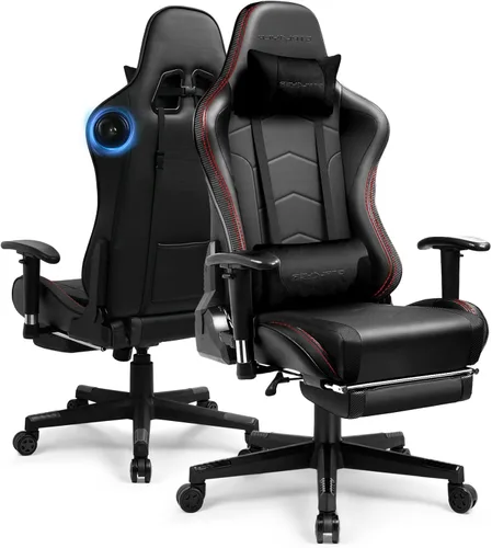 Vista 11 de GTPLAYER Silla de juegos con altavoces Bluetooth, respaldo y altura ajustables, reposabrazos 3D, reposapiés, silla ergonómica para computadora