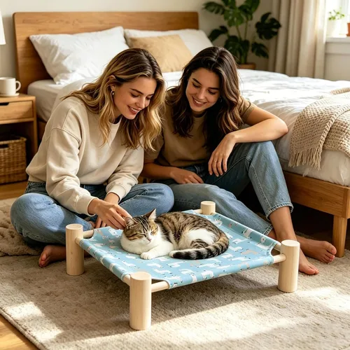 Vista 4 de Dog Hammock - Cat Hammock Bed Wooden Elevated Dog Bed, Stable Removable Sleeping Cot, Quick to Install Pet Cot for Home Living Room Apartment Dorm