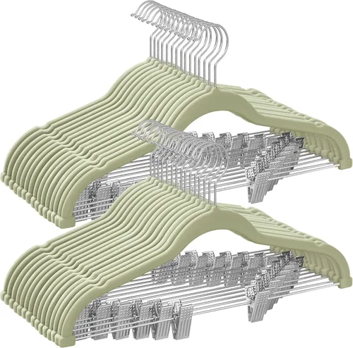Vista 20 de SONGMICS Paquete de 30 perchas para pantalones, perchas de terciopelo de 16.7 pulgadas de largo con clips ajustables, resistentes, antideslizantes