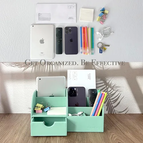 Vista 105 de UnionBasic Organizador de escritorio - Caja de almacenamiento multifuncional de cuero para escritorio con soporte para bolígrafos - Para tarjetas