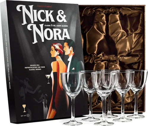 Crystal - Vasos retro Nick and Nora Coupé de 5 onzas, juego de 6, cristalería de bar vintage para Martini, Manhattan, Cosmopolitan, bebidas de