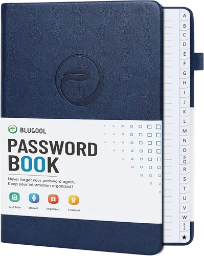 Vista 14 de Libro de contraseñas con pestañas alfabéticas, protector de contraseñas de tapa dura, organizador de cuaderno de contraseñas para computadora e