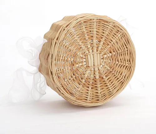 Vista 9 de belupai Cesta de almacenamiento tejida con asas de perlas, cestas de boda para niña de flores, cesta de mimbre de mimbre, cesta de sauces, cesta