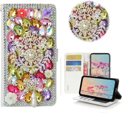 Vista 19 de STENES Bling - Funda tipo cartera para teléfono compatible con Samsung Galaxy Z Fold 3 5G, elegante, hecha a mano, atrapasueños con colgante