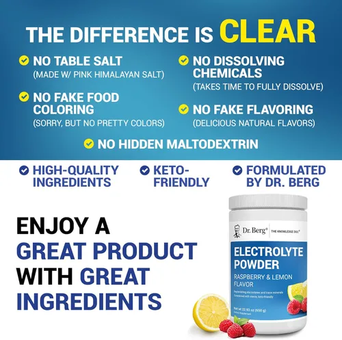 Vista 5 de Dr. Berg Zero Sugar Hydration Keto Electrolyte Powder - Mejorado con 1000 mg de potasio y sal rosa real del Himalaya (no sal de mesa) - Suplemento