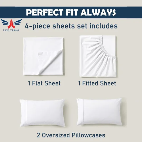 Vista 3 de Alberta King Percale Sheets Set 100% Organic Long Staple Percal Cotton, 300 Thread Count, Oversized 96 x 96 with 12 Deep Pockets, Soft, Crisp &