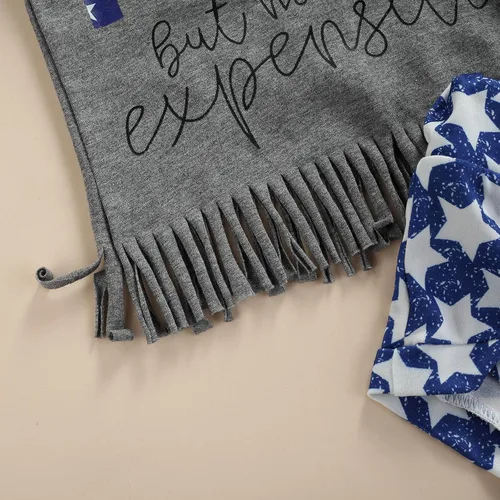 Vista 4 de Traje para bebÃ© niÃ±a del 4 de julio, ropa para el DÃ­a de los CaÃ­dos con borlas, camiseta con bandera