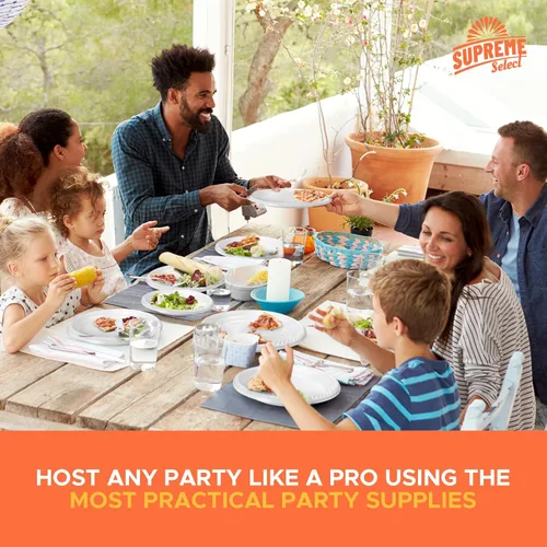 Vista 5 de Platos de plástico desechables blancos [Juego de 100 platos Platos de 6 pulgadas] Elegantes platos de cena de fiesta, juego de platos de plástico