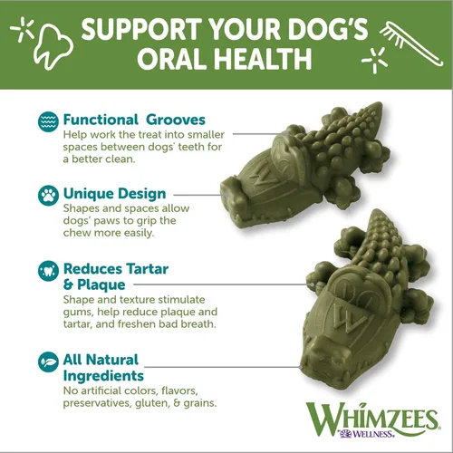 Vista 4 de WHIMZEES by Wellness Alligator - Masticables dentales naturales para perros, golosinas de larga duración, sin granos, refresca el aliento, raza