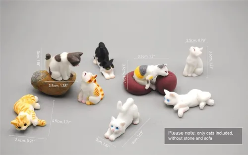 Vista 2 de Lindos accesorios de jardín de hadas para gatos al aire libre, figuras en miniatura para decoración (8 gatos)