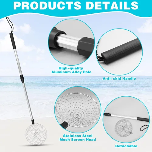 Vista 2 de 2 piezas de tamiz de arena para la playa, tamiz de diente de tiburón, palas de arena, herramienta retráctil para arena de playa, pala de roca