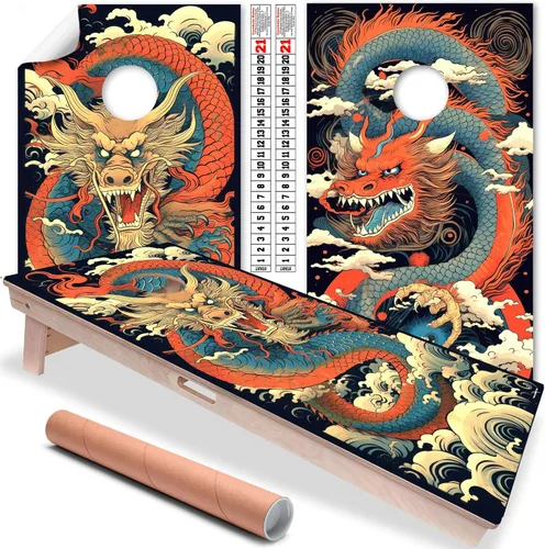 Cornhole Board Wraps and Decals for Boards Set of 2 Skins Professional Vinyl Covers Sticker - Fantasy Cornhole Decal for Boards Covers Sticker