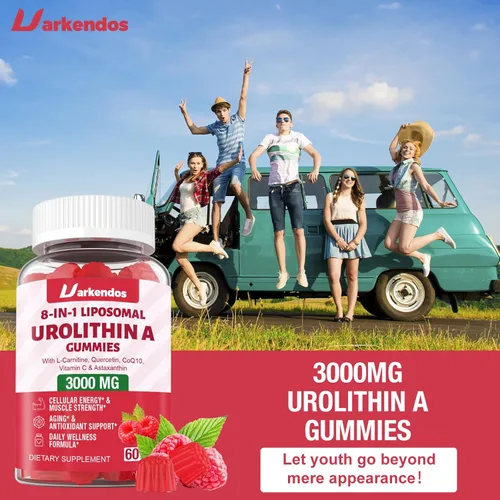 Vista 7 de 2 Pack 3000mg Liposome Urolitin A Gummies, 8 in 1 Recipe,Contains Coq10, Resveratrol, L-carnitine, Quercetin, VC, Axanthin, Supplement for Cell