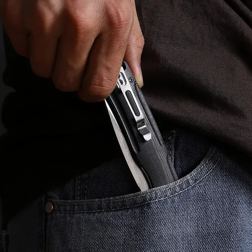Vista 7 de Firebird GANZO FH91-BK Cuchillo Plegable de Bolsillo con Rodamiento de Bolas, Hoja de Acero D2, Mango Ergonómico G10 Antideslizante con Clip