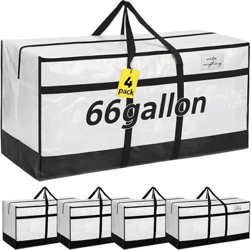 Vista 12 de 4 Piezas Bolsas de Mudanza Grandes con Cremallera y Asas Bolsas de Lona Tipo Duffle Plegables de Almacenamiento Extra Resistentes Extra Grandes Negro