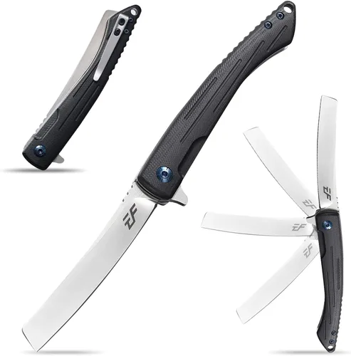 Eafengrow EF944 EDC Cuchillo plegable D2 Hoja de acero G10 Mango de bloqueo confiable Rodamiento de bolas Cuchillos aleta para camping, Negro