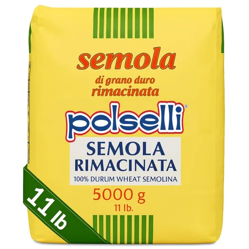 POLSELLI Harina de sémola italiana, 11 libras (5 kg), Sémola molida fina Rimachinata para pasta fresca, pan, trigo duro, Producto de Italia,