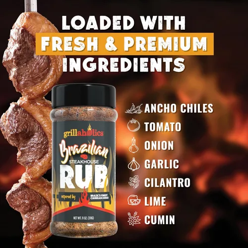 Vista 3 de Grillaholics Steak Rub - Condimento de churrasco brasileño estilo churrasco para barbacoa, parrilla y ahumar - Mezcla audaz para picanha, ribeye
