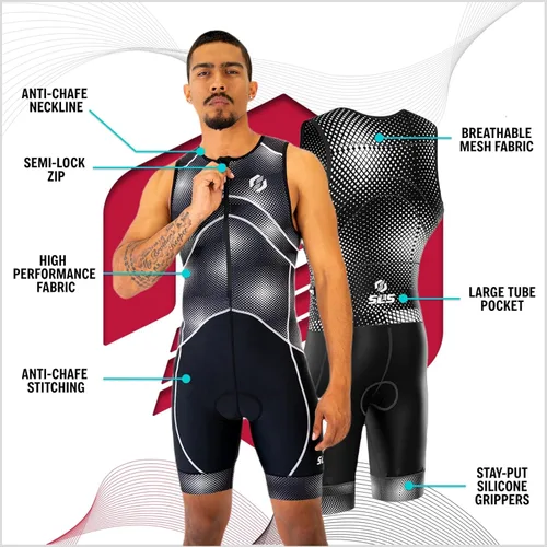 Vista 2 de SLS3 Traje de Triatlón para Hombre - Trisuit Premium para Hombre - Kit de Triatlón sin Mangas, de Secado Rápido con Bolsillo Grande en la Espalda