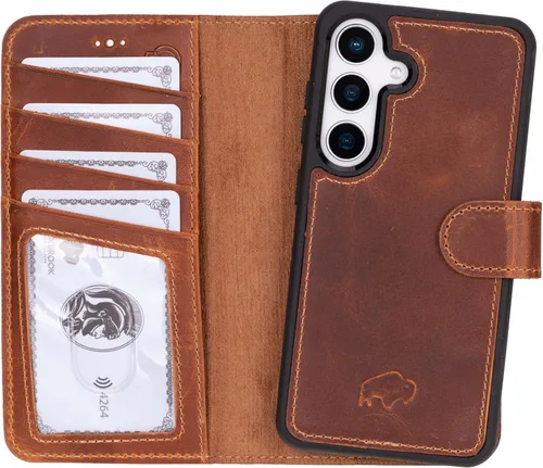 Vista 19 de BLACKBROOK Funda tipo cartera de piel para Samsung S24, extraíble 2 en 1, para carga inalámbrica, 4 ranuras para tarjetas, bolsillos para efectivo e