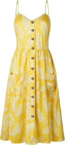 Vista 54 de Angashion - Vestido floral de verano estilo bohemio para mujer, con botones, bolsillos y tiras ajustables