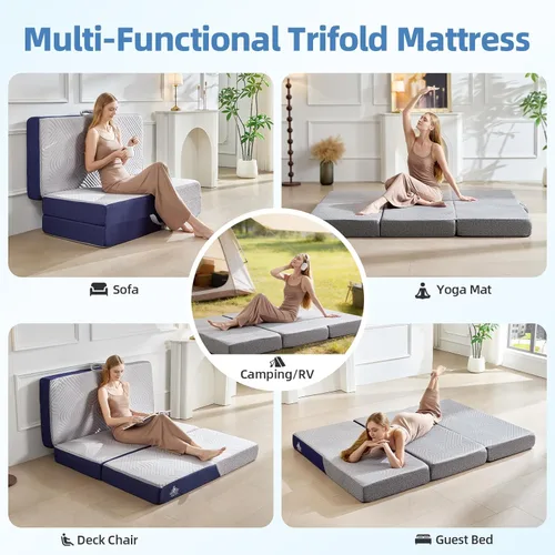 Vista 7 de Colchón plegable refrescante, colchón de espuma viscoelástica de 4 pulgadas con efecto transpirable en frío, colchón triple para cama Murphy, cama