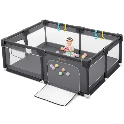 Vista 14 de COMOMY Corrales de juegos para bebés y niños pequeños, centro de actividades para bebés seguros y antideslizantes, diseño de malla completa, centro