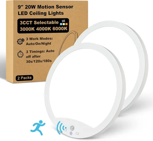 Vista 8 de NEWKAZ Lámpara de techo con sensor de movimiento de 9 pulgadas cableada, 20 W, luz de techo LED de montaje empotrado para interiores, 3000K 4000K