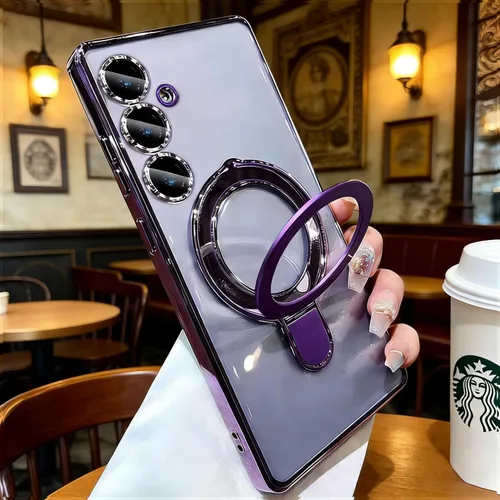 Vista 15 de Magnetic for Samsung Galaxy S25 Case Clear with Stand,Built-in Camera Lens Protector[Compatible with Magsafe],Case for Samsung Galaxy S25 6.2",Black