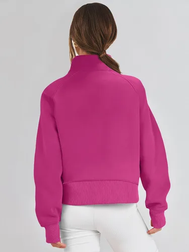 Vista 5 de ANRABESS Sudaderas recortadas para mujer, con media cremallera, forro polar, con cremallera de un cuarto, ropa de otoño 2023, suéter con agujero