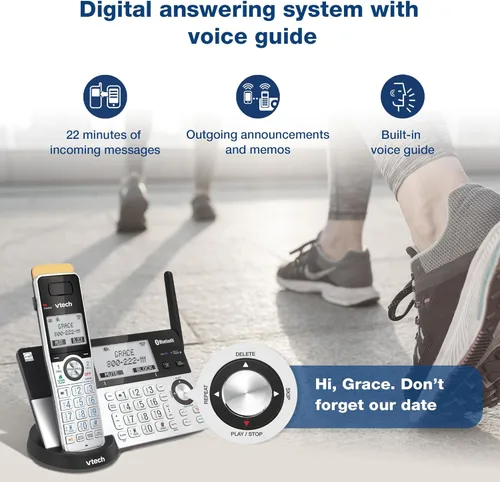 Vista 9 de VTech IS8151 - Teléfono inalámbrico DECT 6.0 de alcance superlargo para el hogar con contestador automático, alcance de hasta 2300 pies, bloqueo