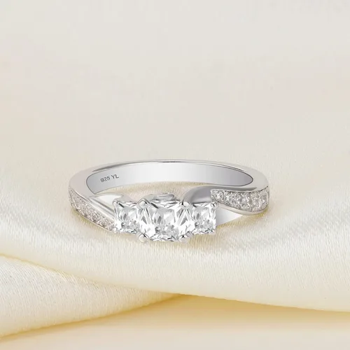 Vista 5 de YL - Anillos de boda de plata de ley para mujer, 3 piedras de nacimiento transparentes